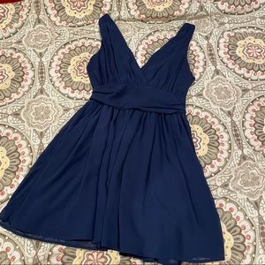 Navy Blue Chiffon Cocktail Dress V Neck